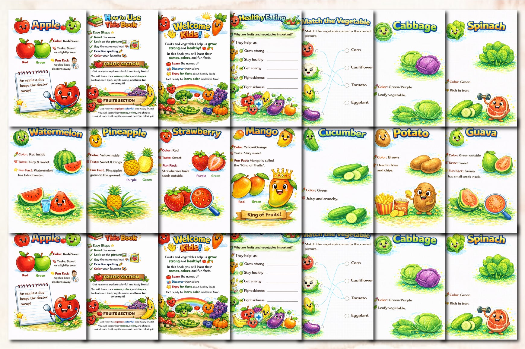 Kids Fruits and Vegetables Chart Planner