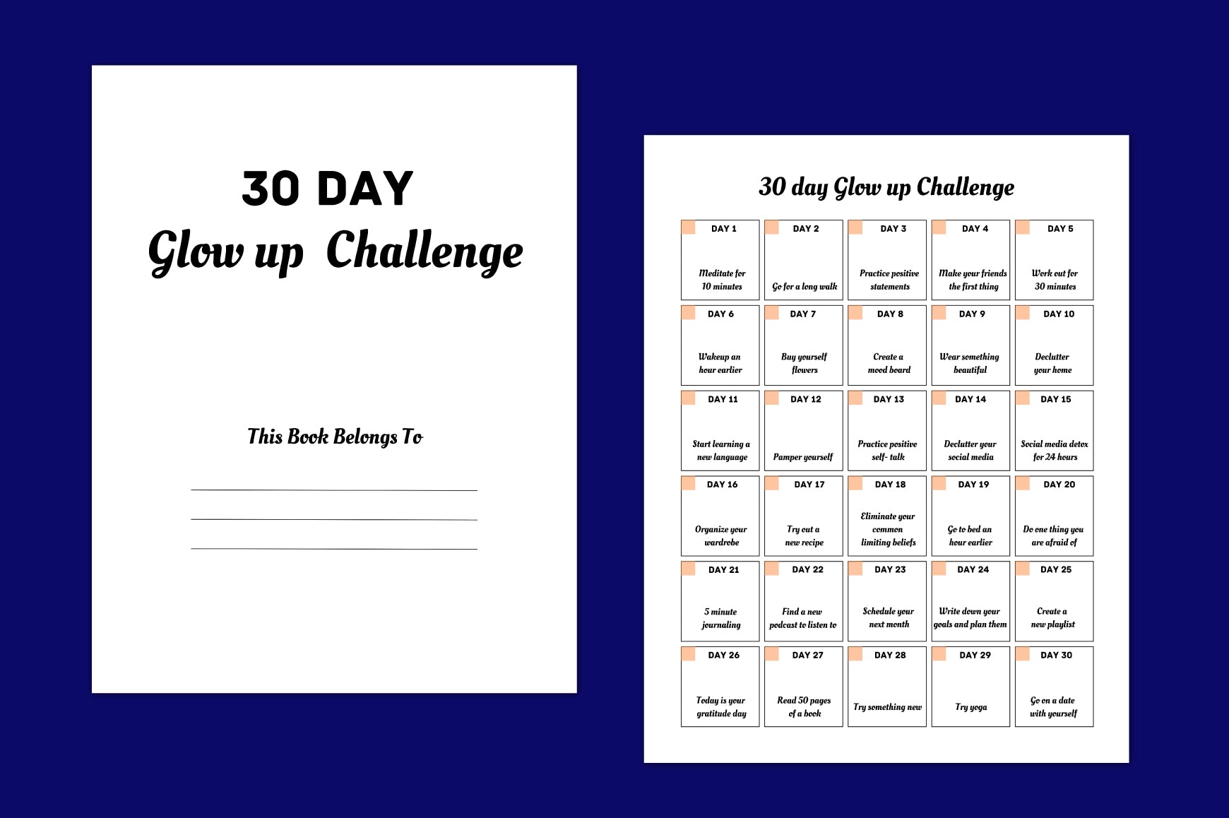 Day Glow Up Challenge Planner