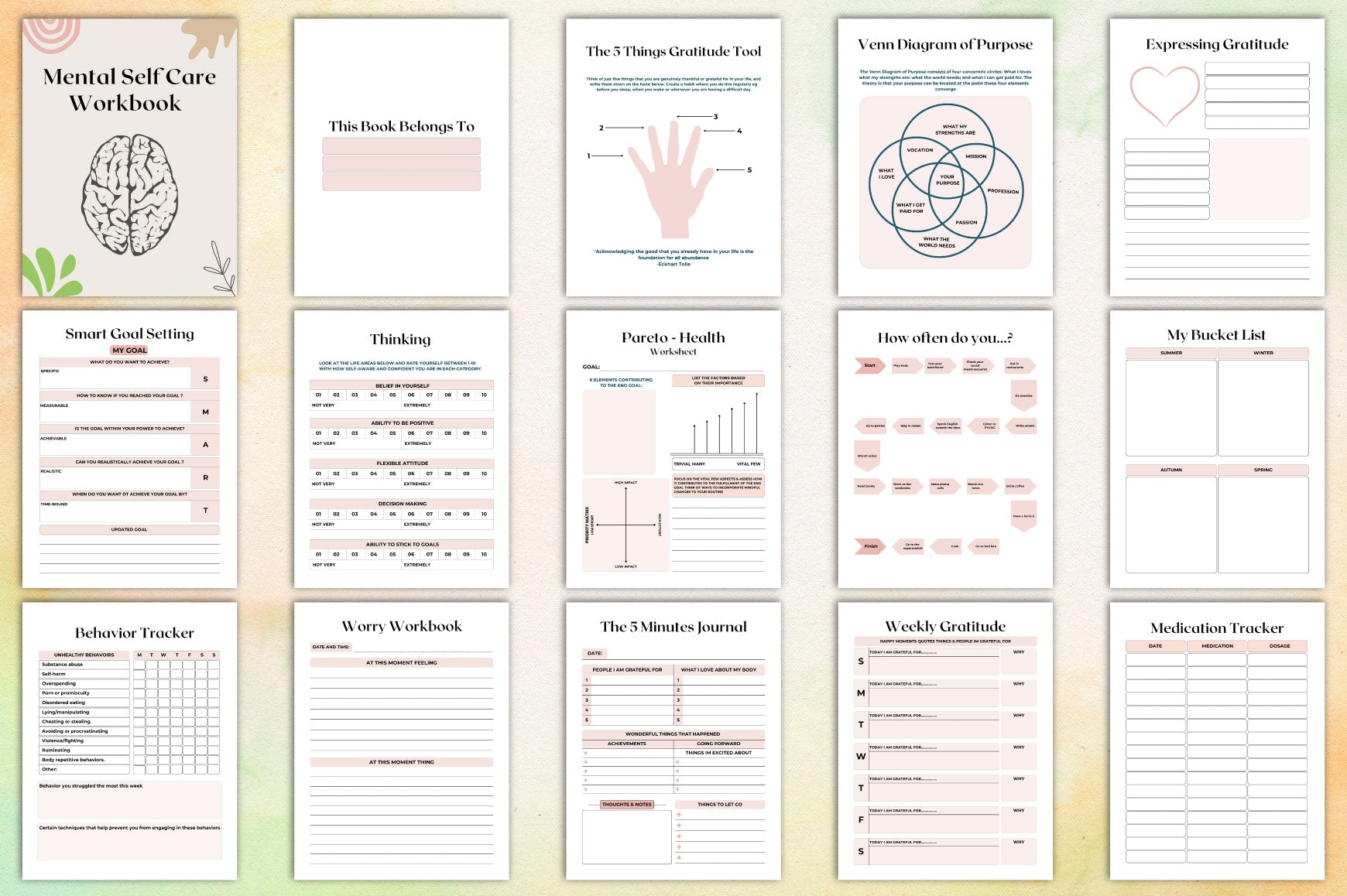 Mental Self Care Workbook for Personal Growth