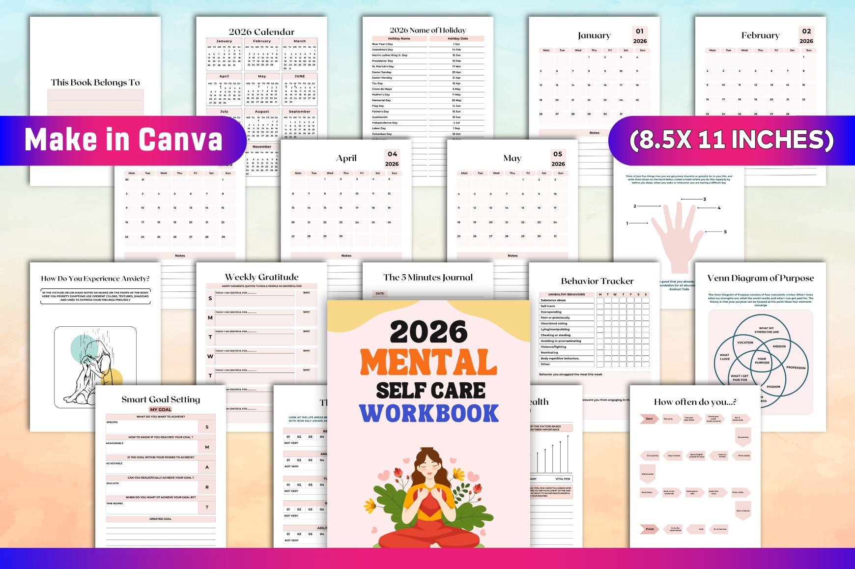 Mental Self Care Workbook for Personal Growth