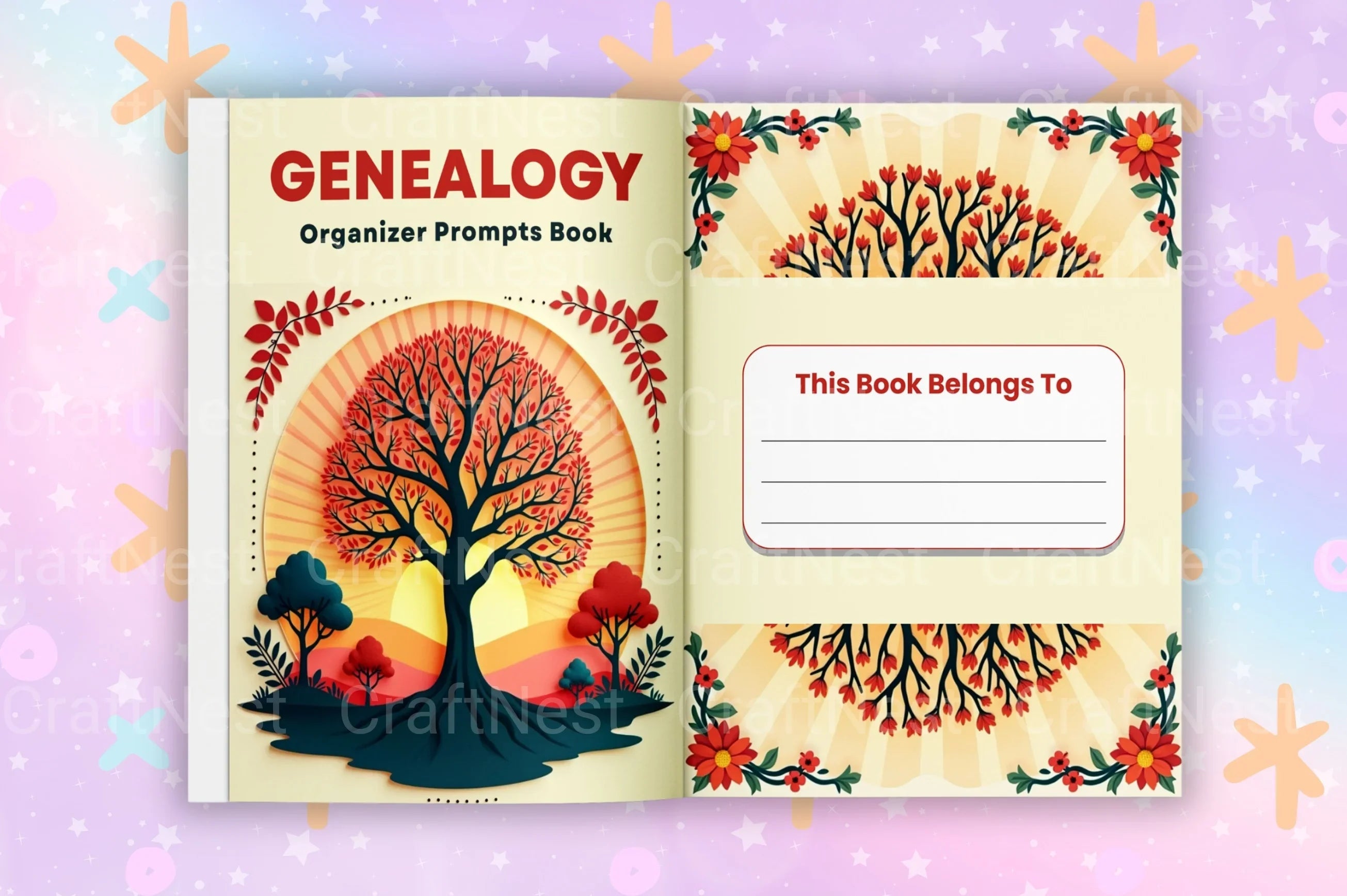Genealogy Organizer Prompts Book for Family History Research - CraftNest - Digital Crafting and Art