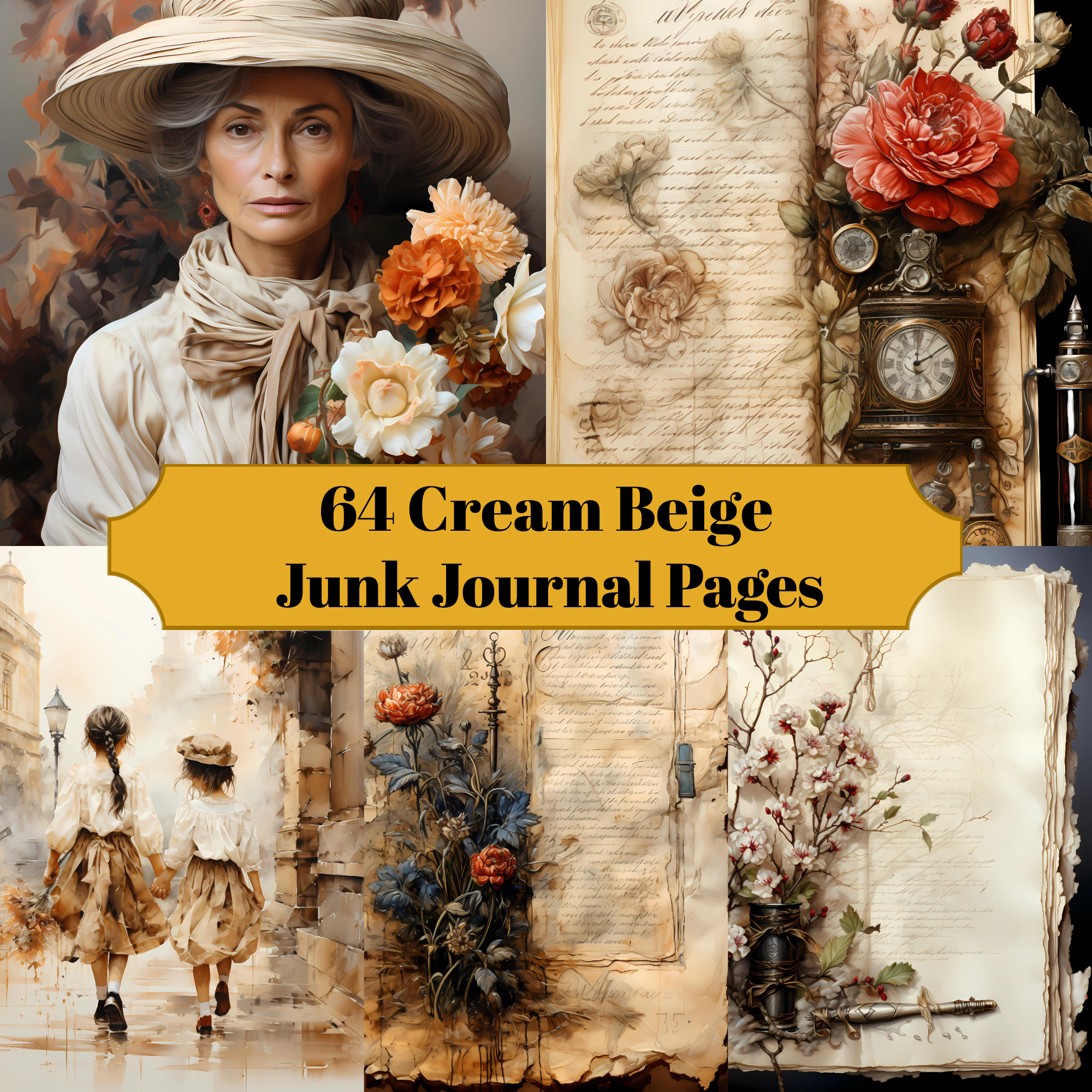 Cream Beige Junk Journal Pages - CraftNest