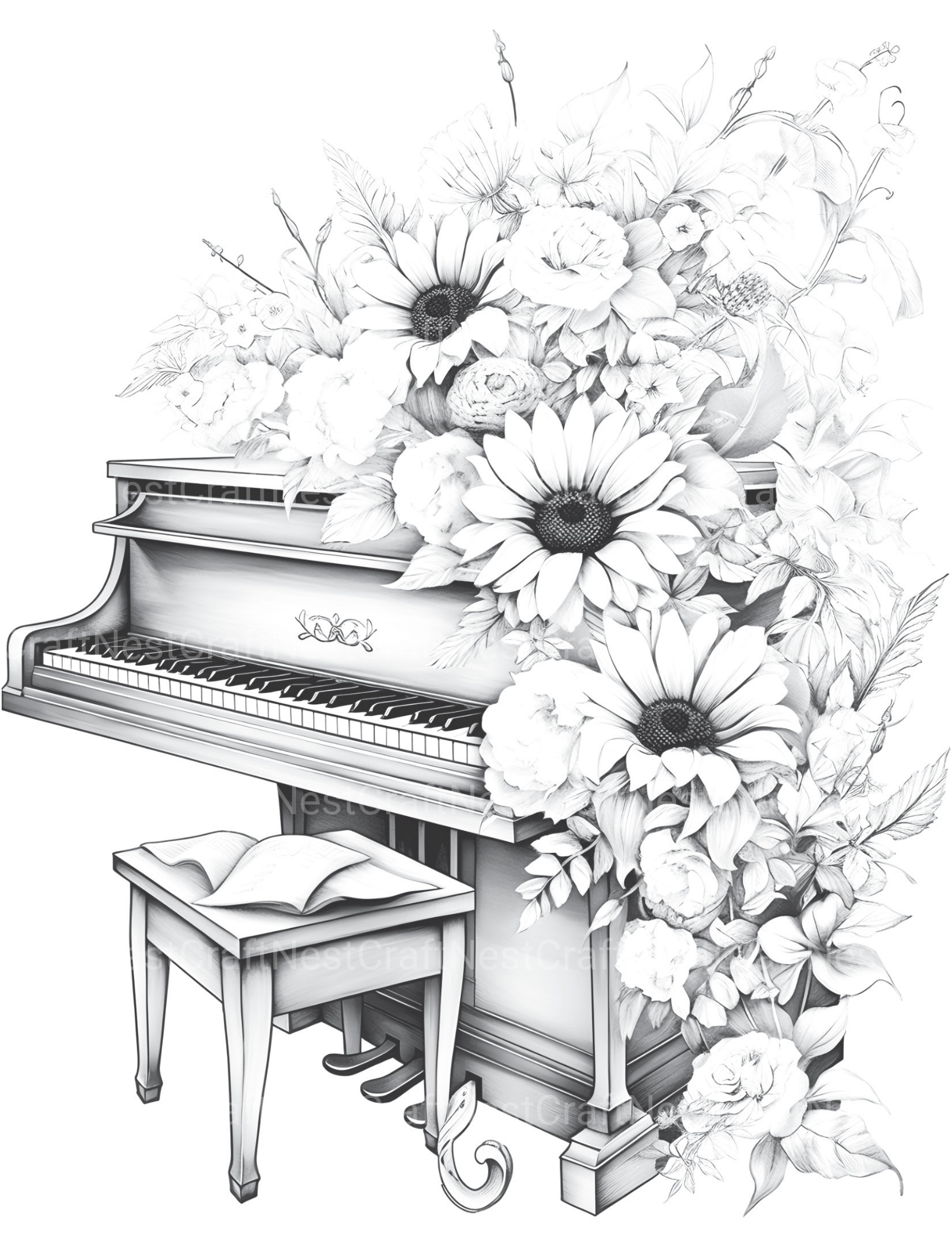 Flower Instrument Coloring Book - CraftNest - Digital Crafting and Art