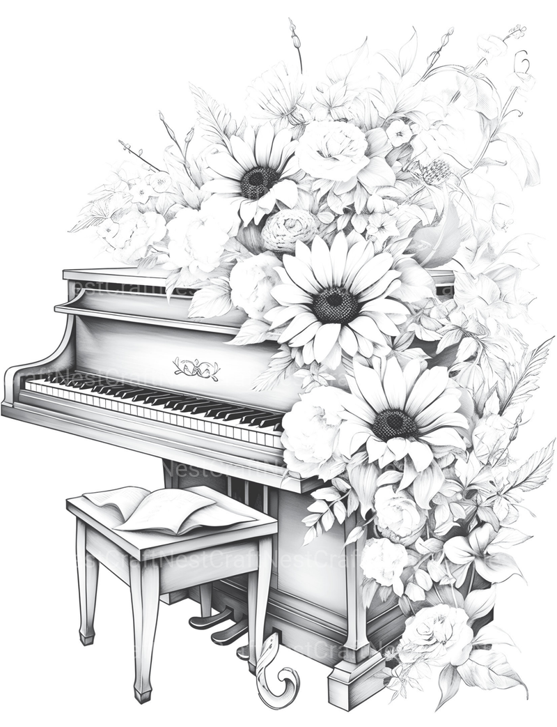 Flower Instrument Coloring Book - CraftNest - Digital Crafting and Art