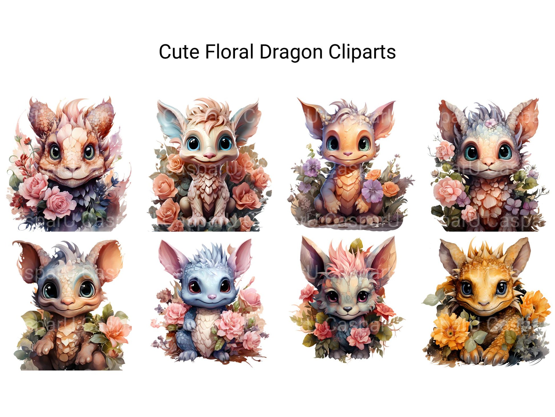 Cute Floral Dragon Clipart - CraftNest