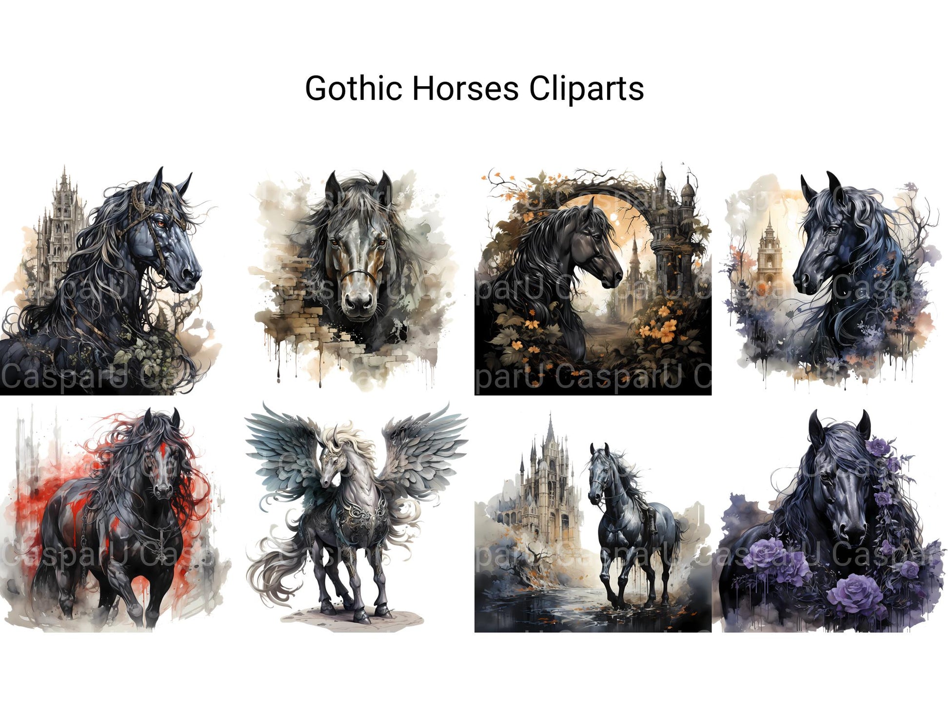 Gothic Horses Clipart - CraftNest