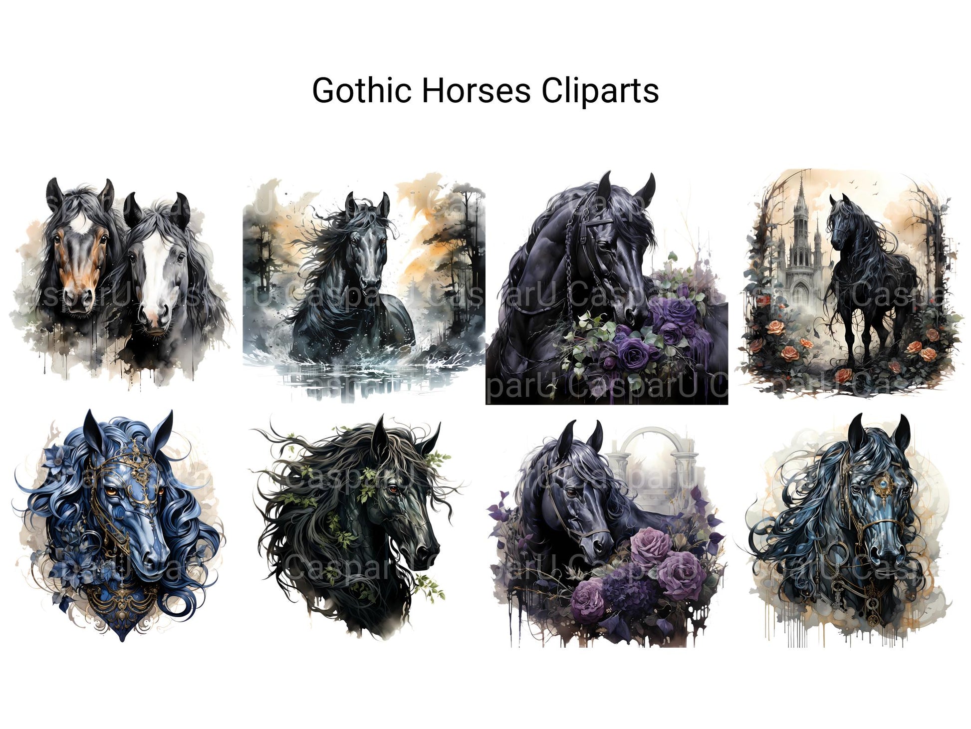 Gothic Horses Clipart - CraftNest