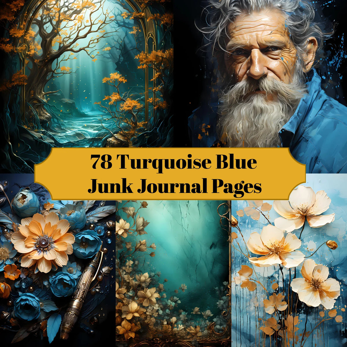 Turquoise Blue Junk Journal Pages