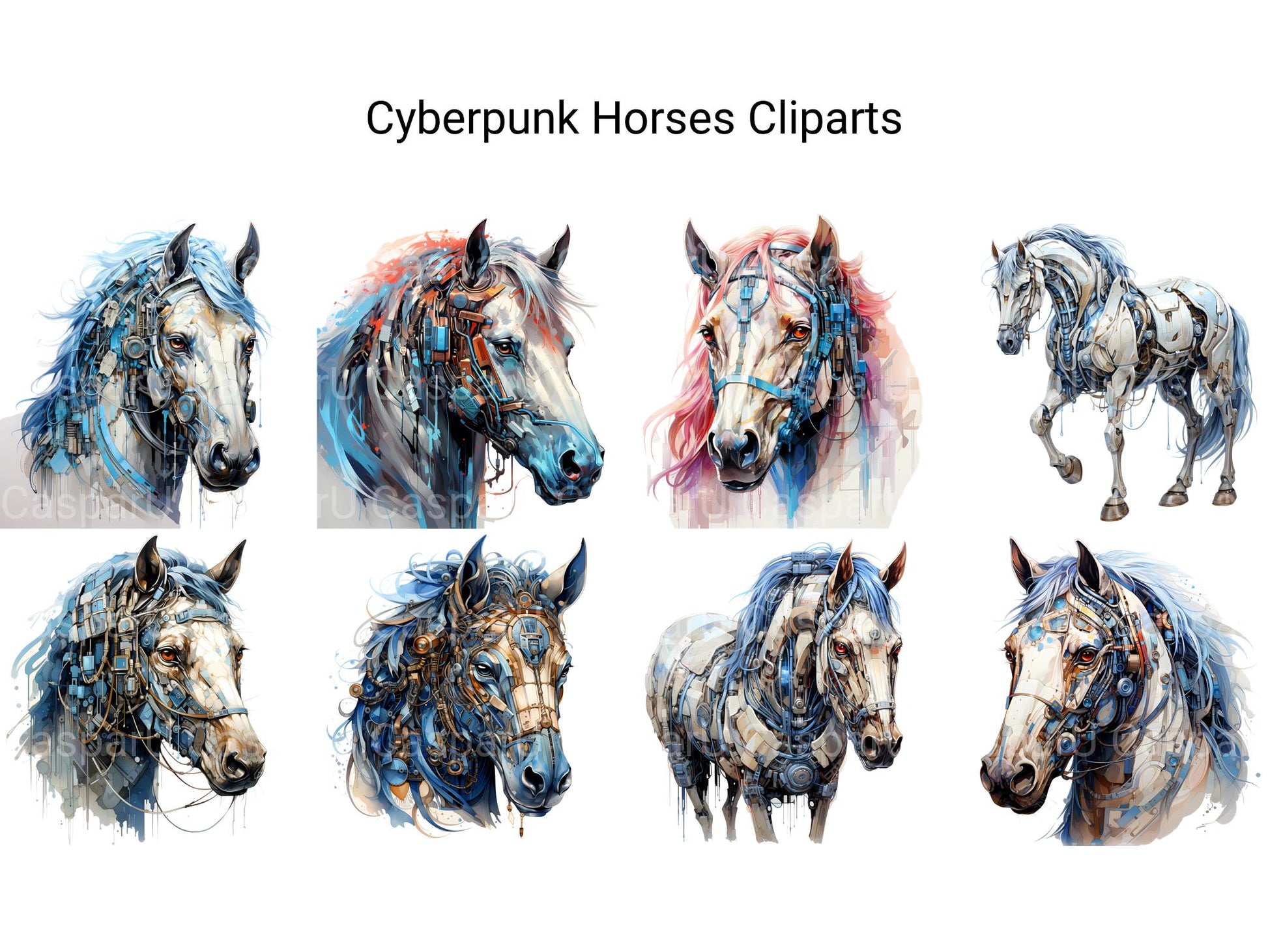 Cyberpunk Horses Clipart - CraftNest