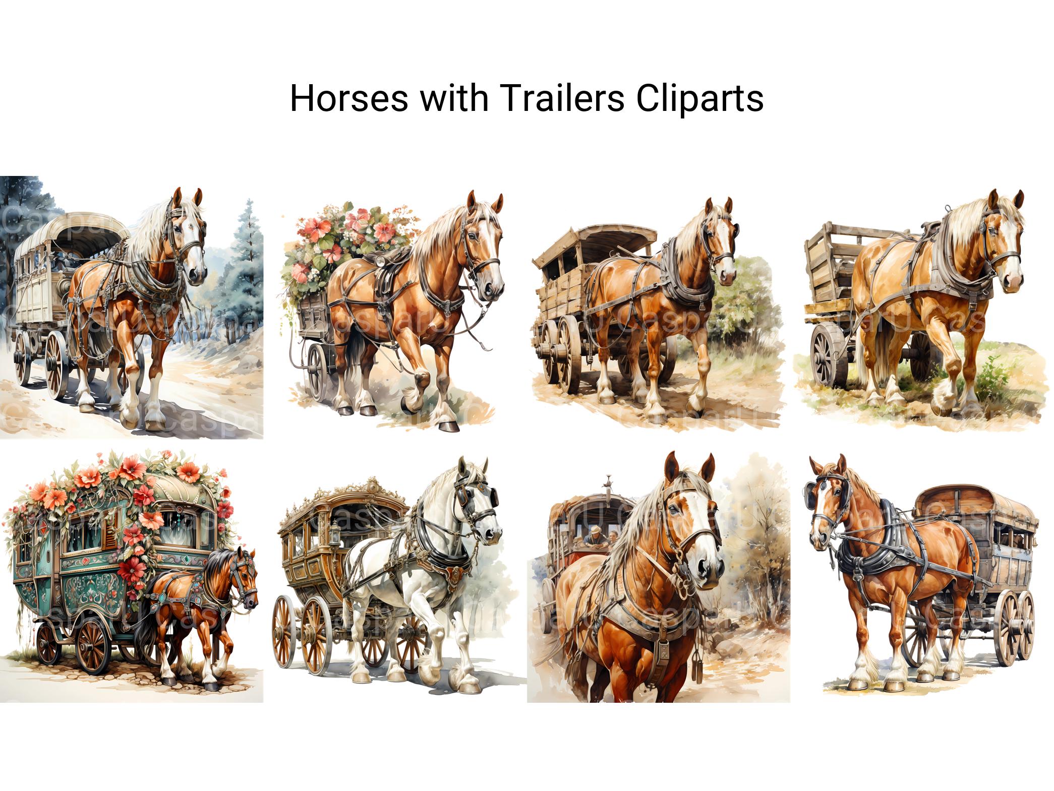 Horses With Trailers Clipart - CraftNest