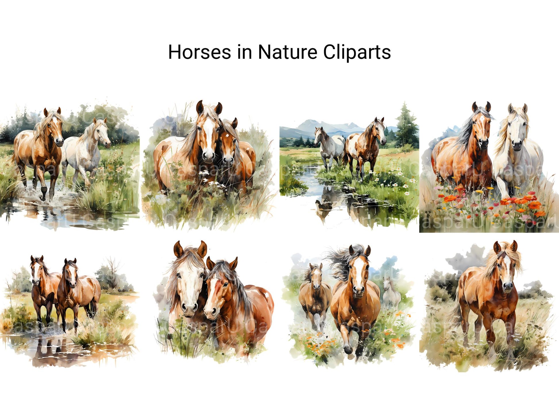 Horses In Nature Clipart - CraftNest