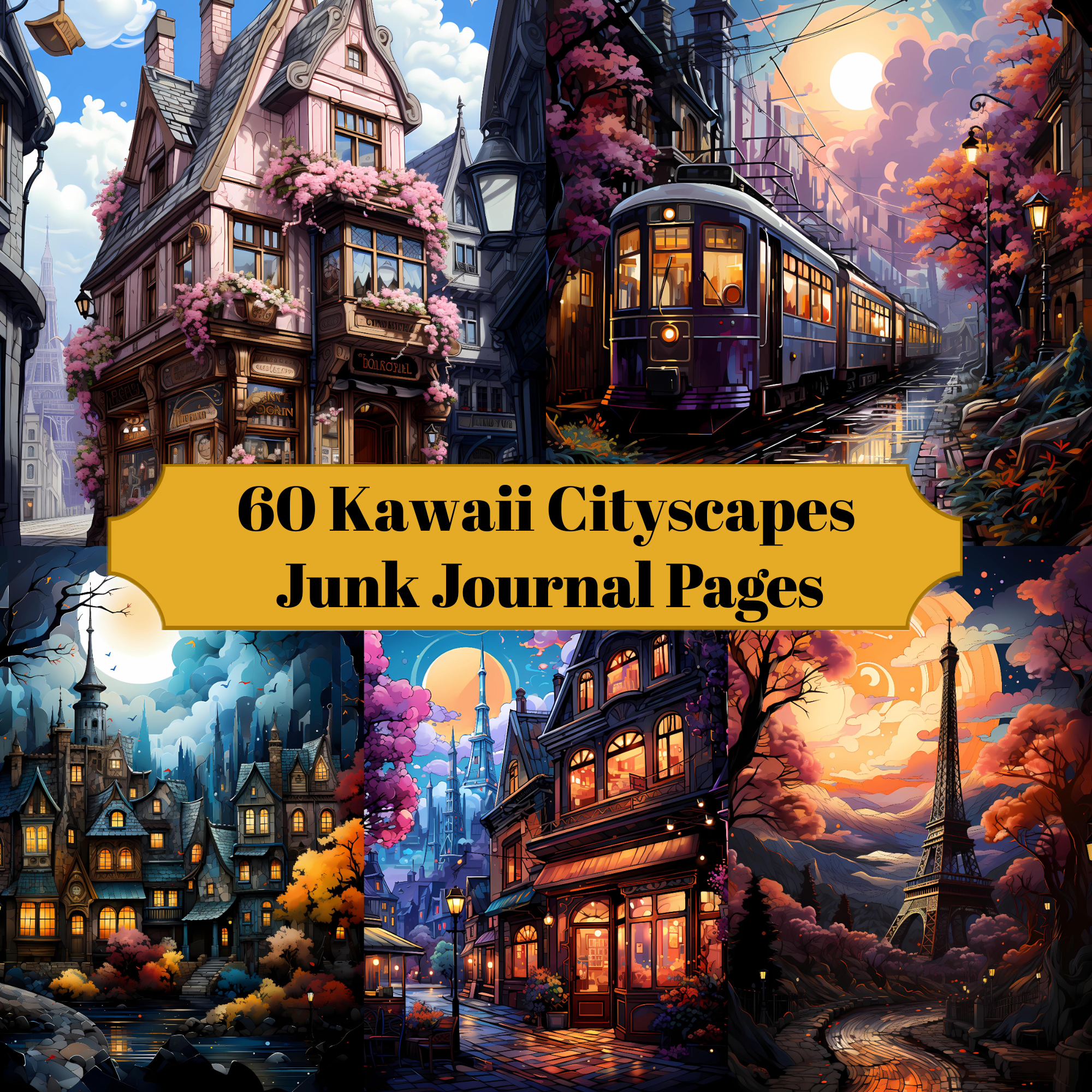 Kawaii Cityscapes Junk Journal Pages - CraftNest