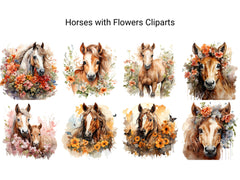 Horses with Flowers Clipart - CraftNest