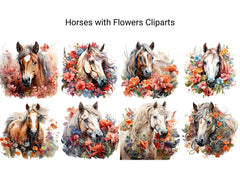 Horses with Flowers Clipart - CraftNest