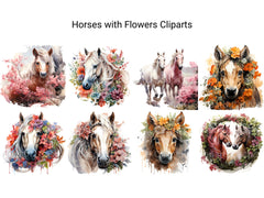 Horses with Flowers Clipart - CraftNest