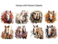 Horses with Flowers Clipart - CraftNest