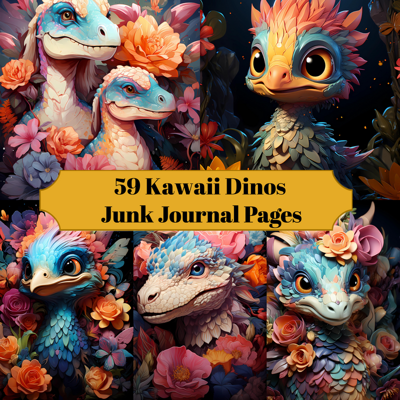 Kawaii Dinos Junk Journal Pages - CraftNest