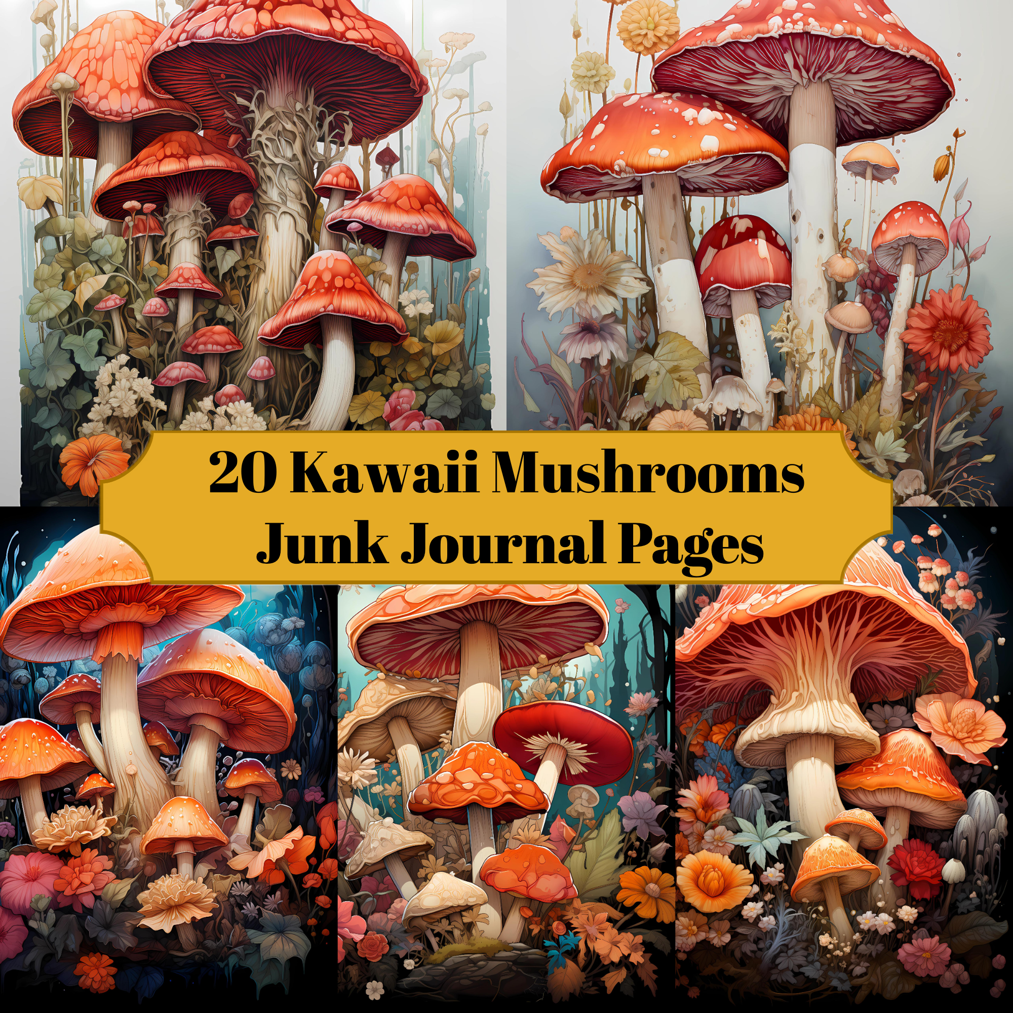 Kawaii Mushrooms Junk Journal Pages - CraftNest