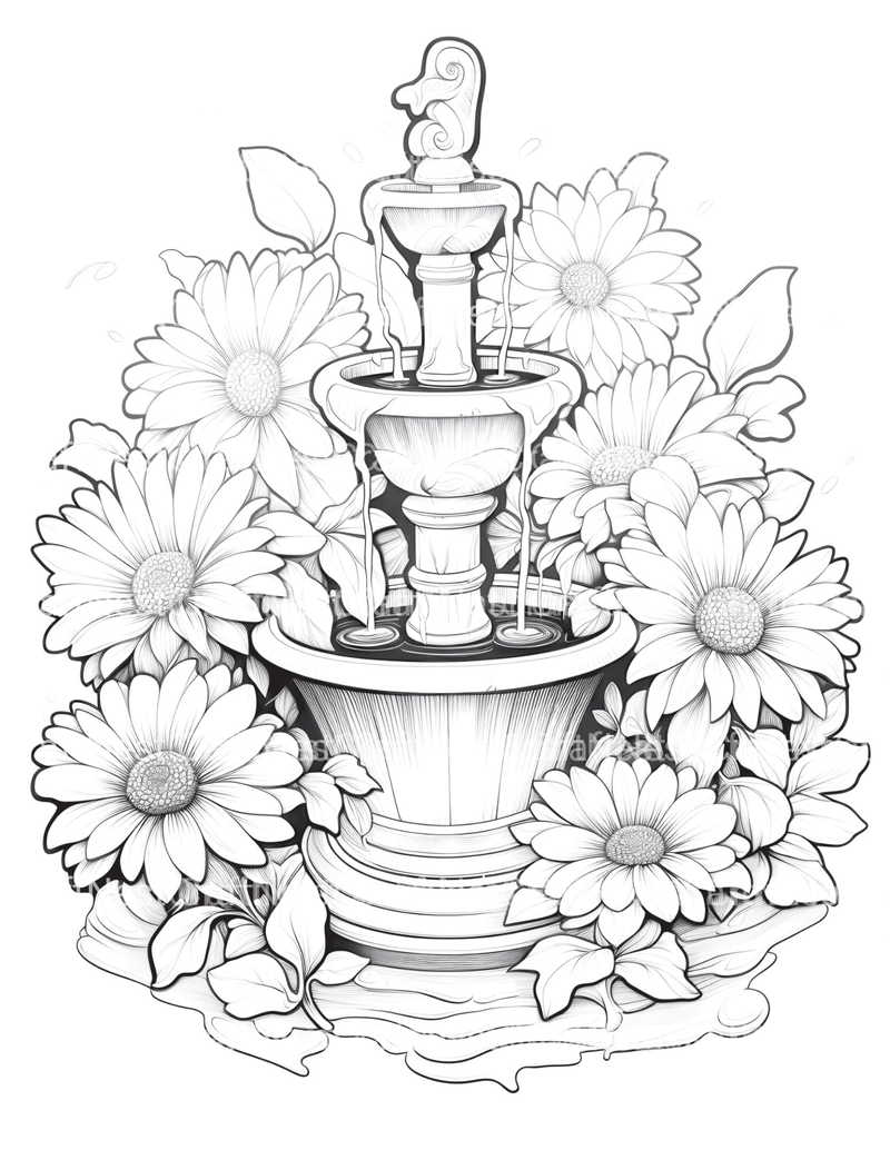 Blooming Fountain Coloring Book - CraftNest - Digital Crafting and Art