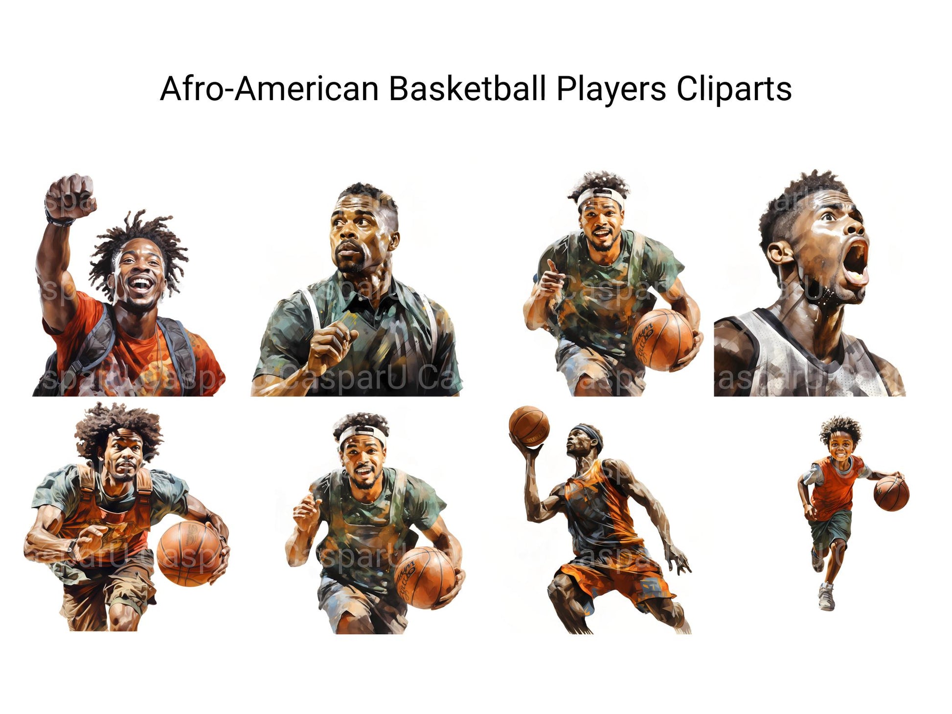 Afro-American Basketball Players Clipart - CraftNest