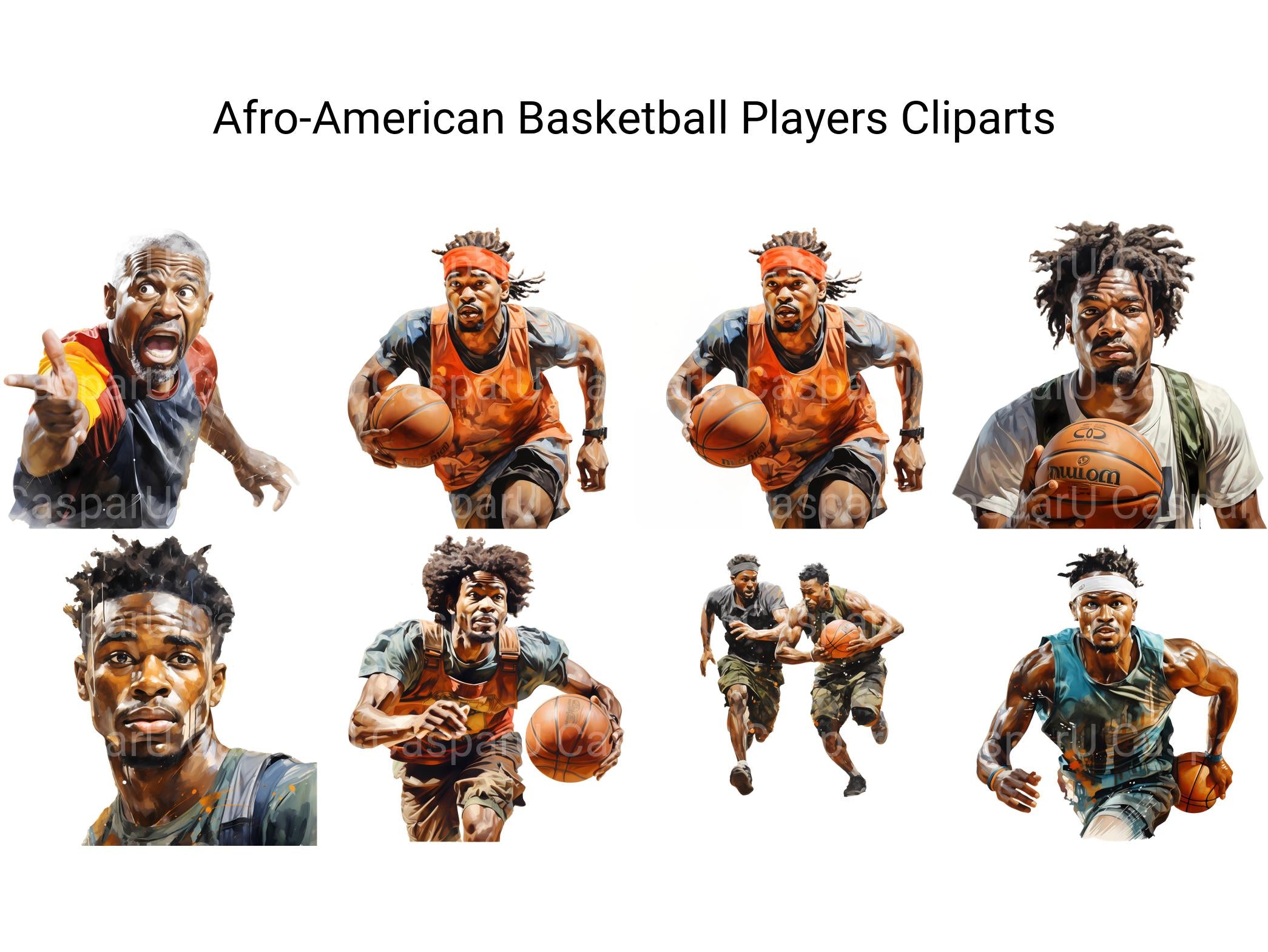 Afro-American Basketball Players Clipart - CraftNest