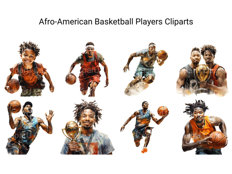 Afro-American Basketball Players Clipart - CraftNest