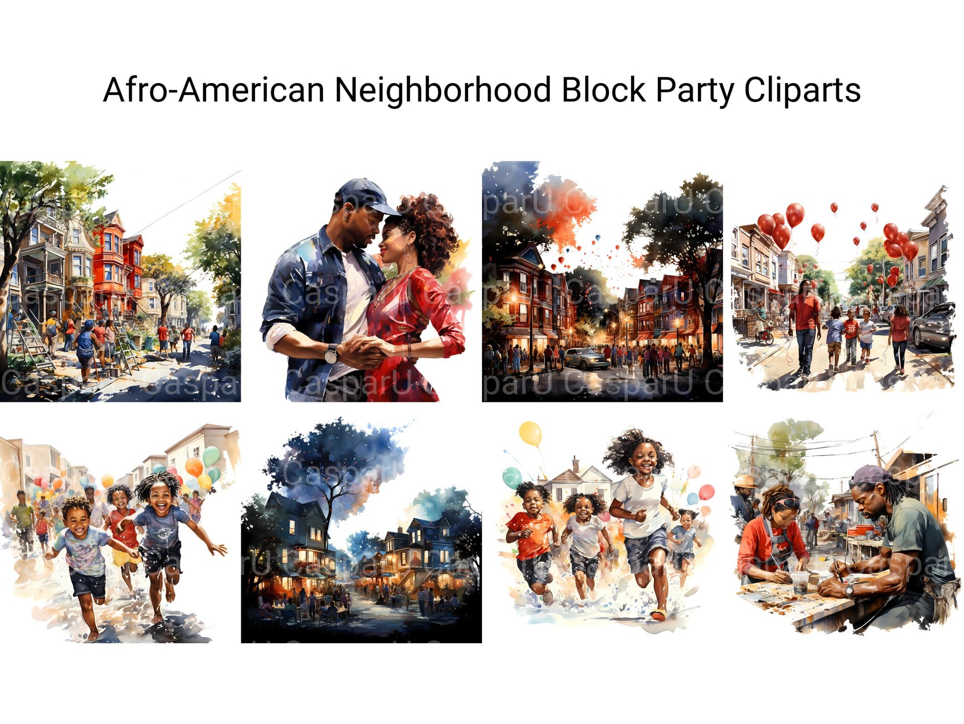 Afro-American Neighborhood Block Party Clipart - CraftNest