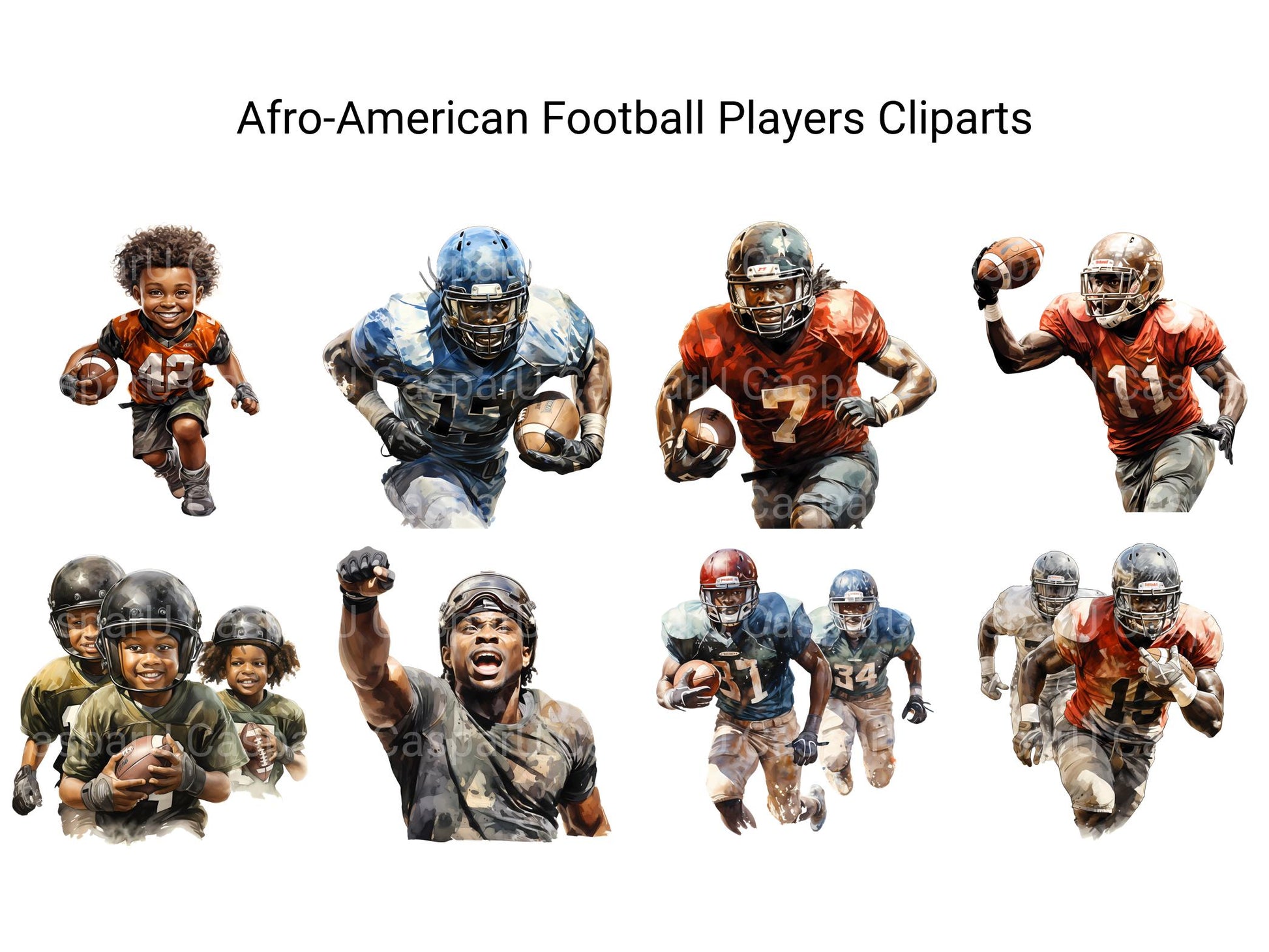 Afro-American Football Players Clipart - CraftNest