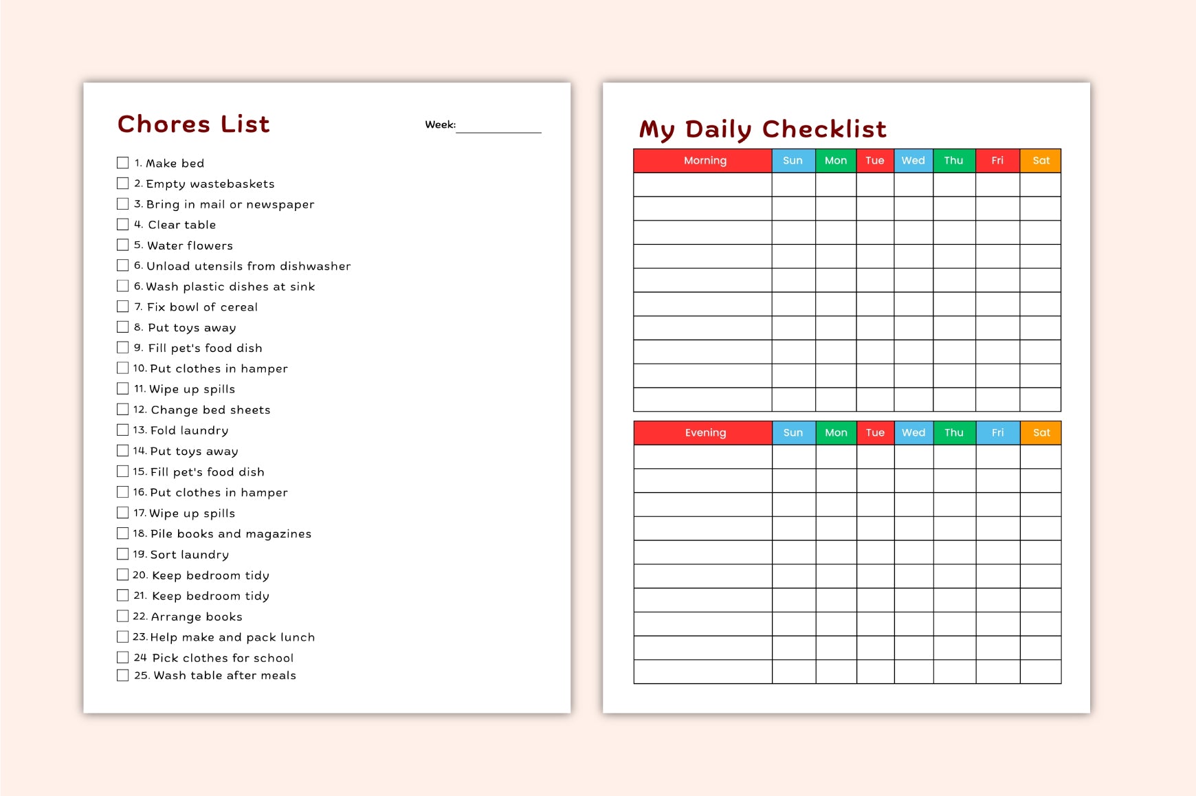 Kids Task Responsibility Chart Planner