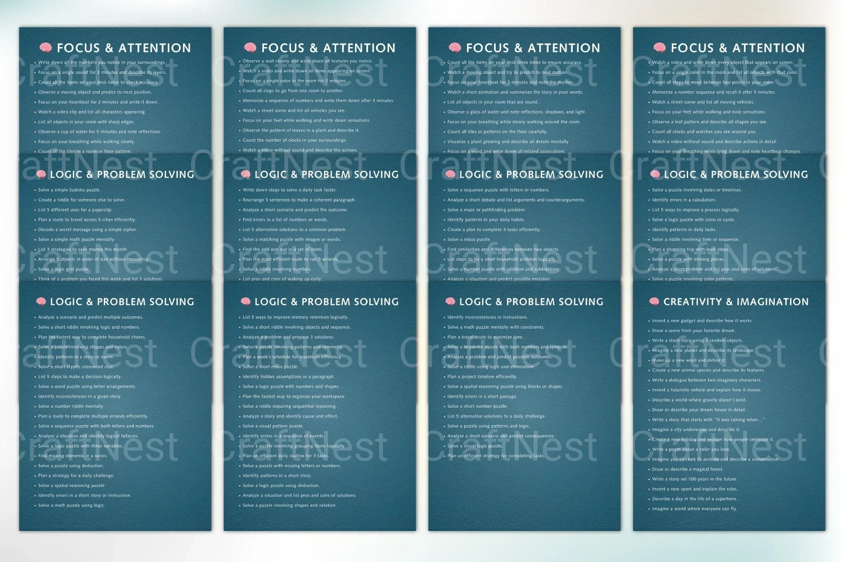 Brain Training Prompts Book for Cognitive Enhancement - CraftNest - Digital Crafting and Art