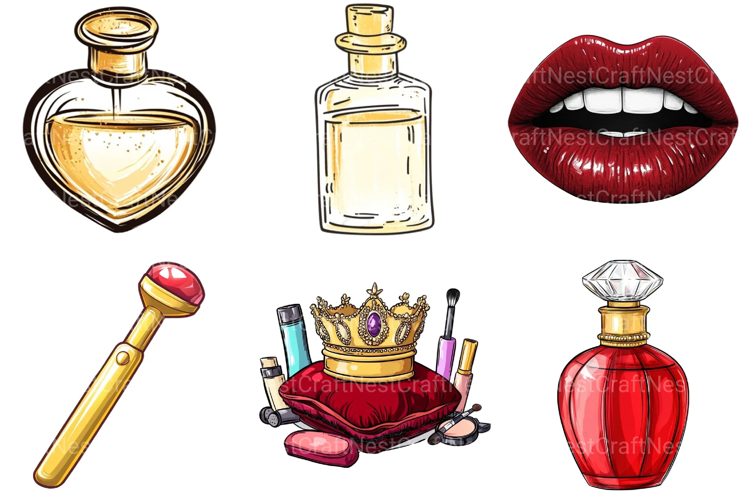 Red And Gold Cosmetics Clipart Bundle - CraftNest - Digital Crafting and Art