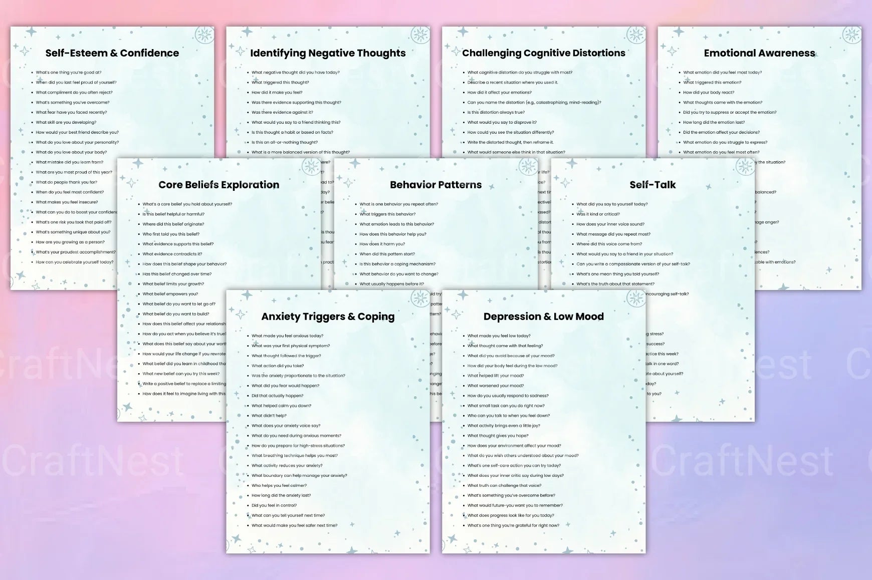 Cognitive Behavioral Prompts Workbook for Personal Growth - CraftNest - Digital Crafting and Art