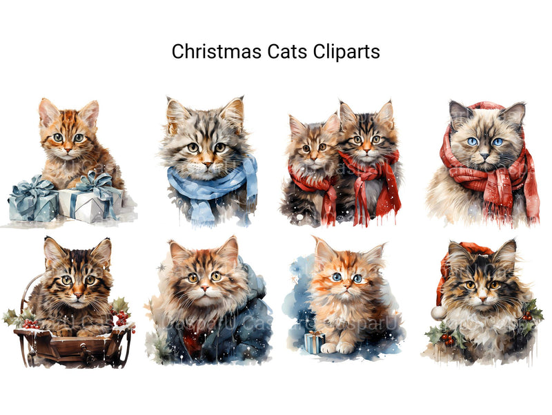 Christmas Cats Clipart - CraftNest