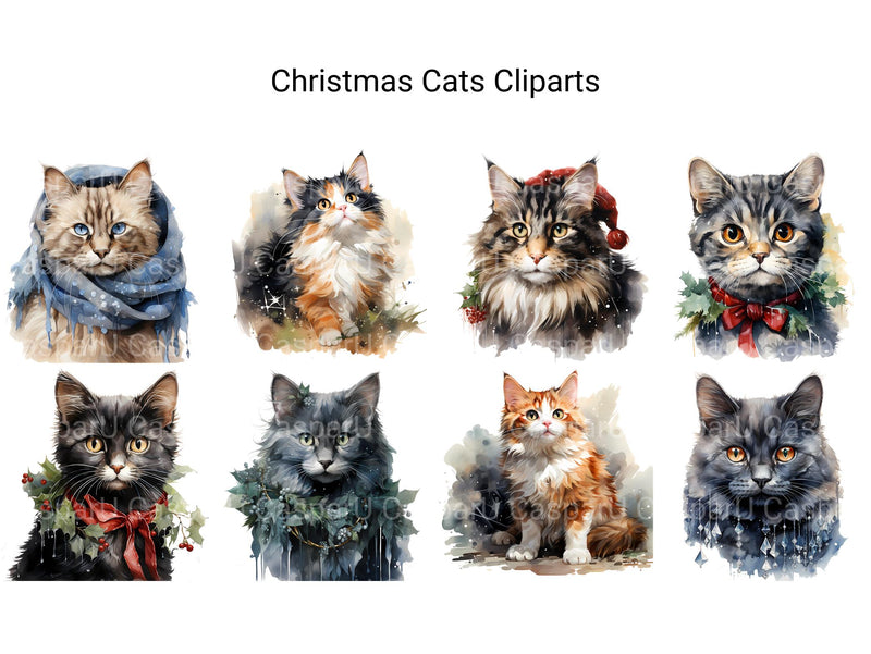 Christmas Cats Clipart - CraftNest