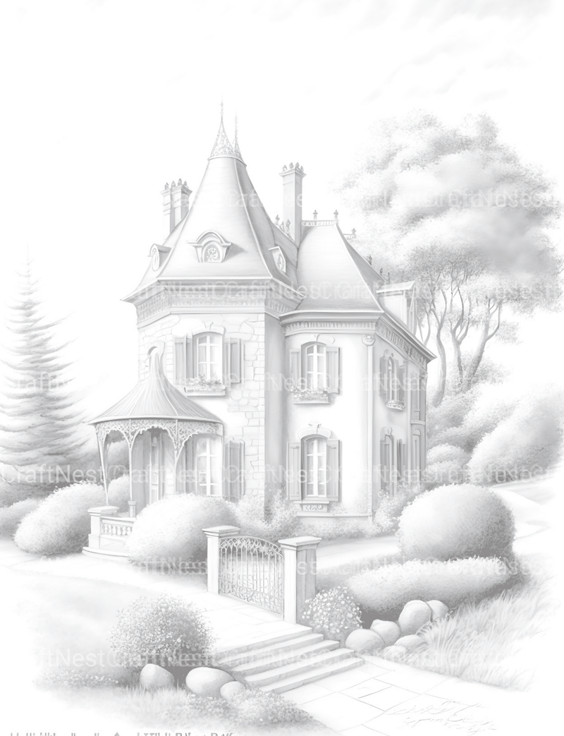 Old French Houses Coloring Book - CraftNest - Digital Crafting and Art