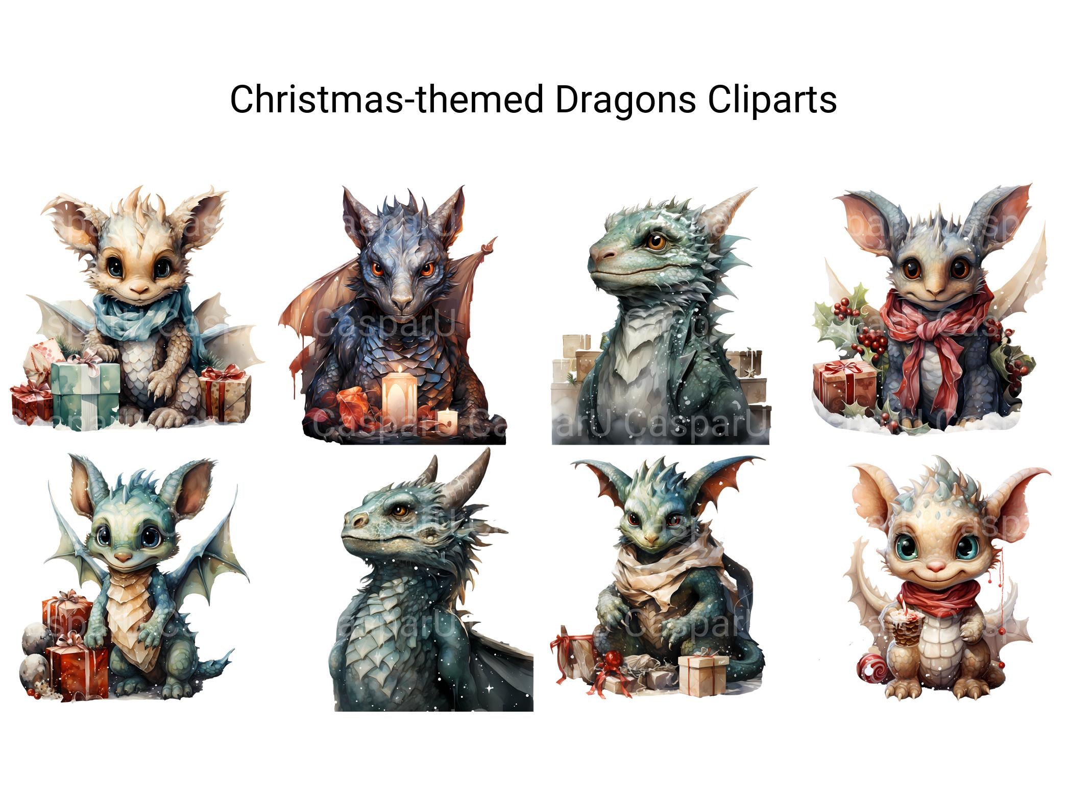 Christmas Dragons Clipart - CraftNest