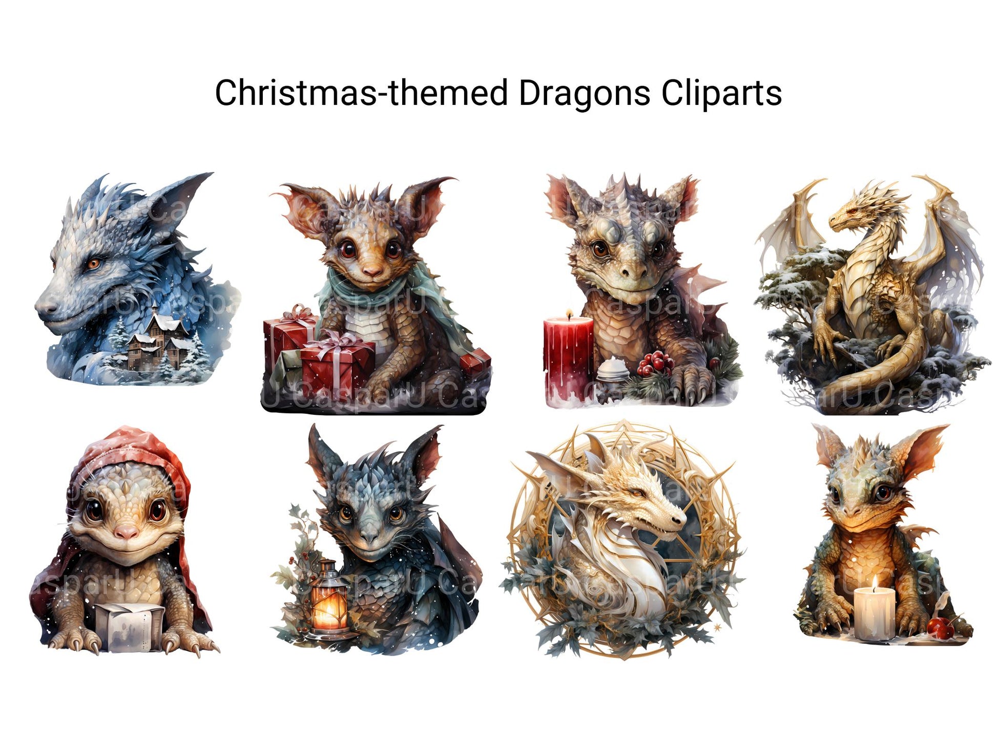 Christmas Dragons Clipart - CraftNest