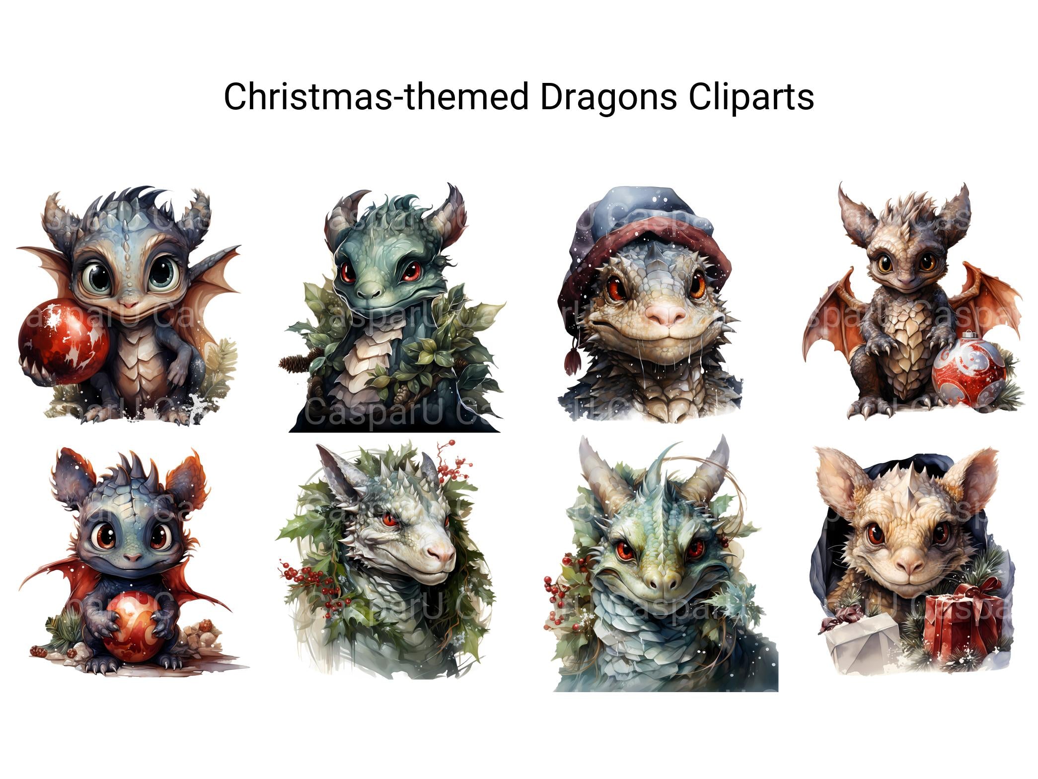 Christmas Dragons Clipart - CraftNest