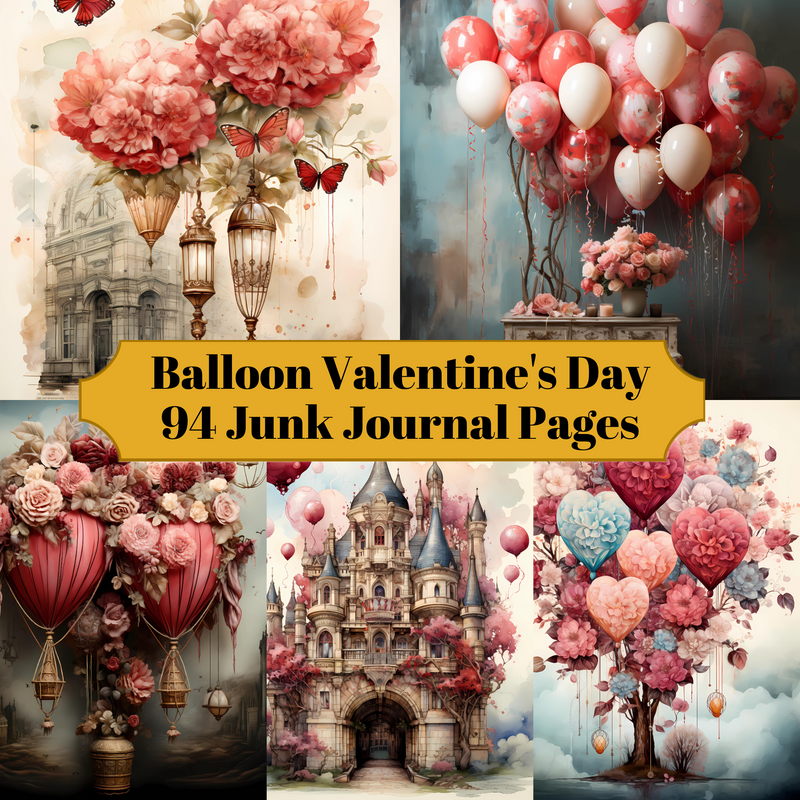 Balloon Valentine's Day Junk Journal Pages - CraftNest