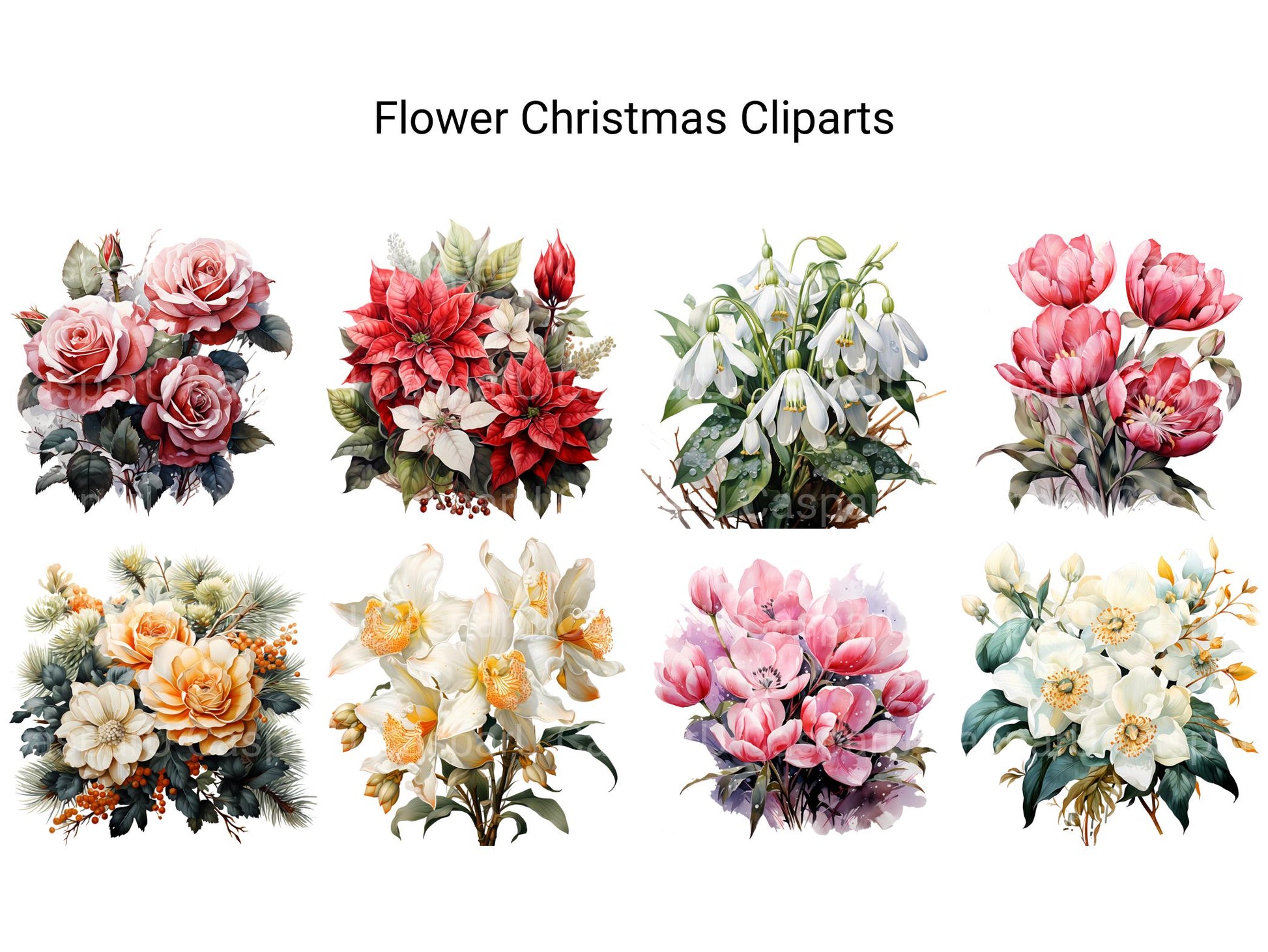 Flower Christmas Clipart - CraftNest