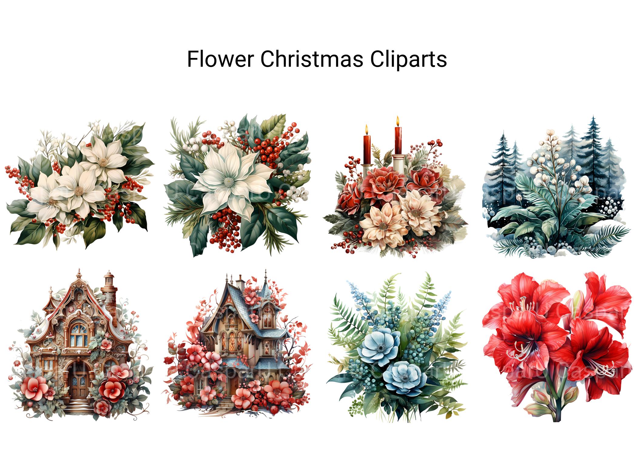 Flower Christmas Clipart - CraftNest