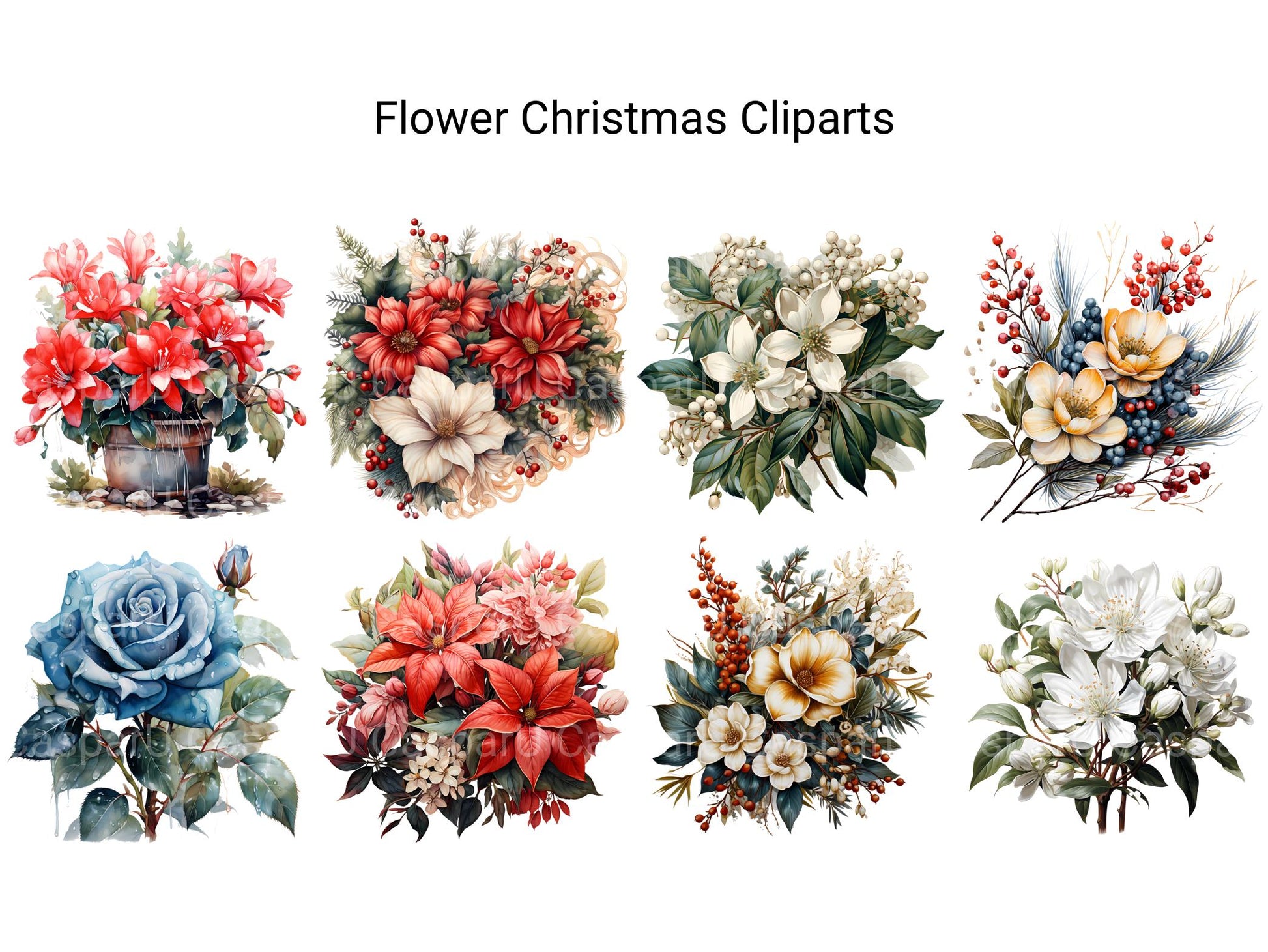 Flower Christmas Clipart - CraftNest