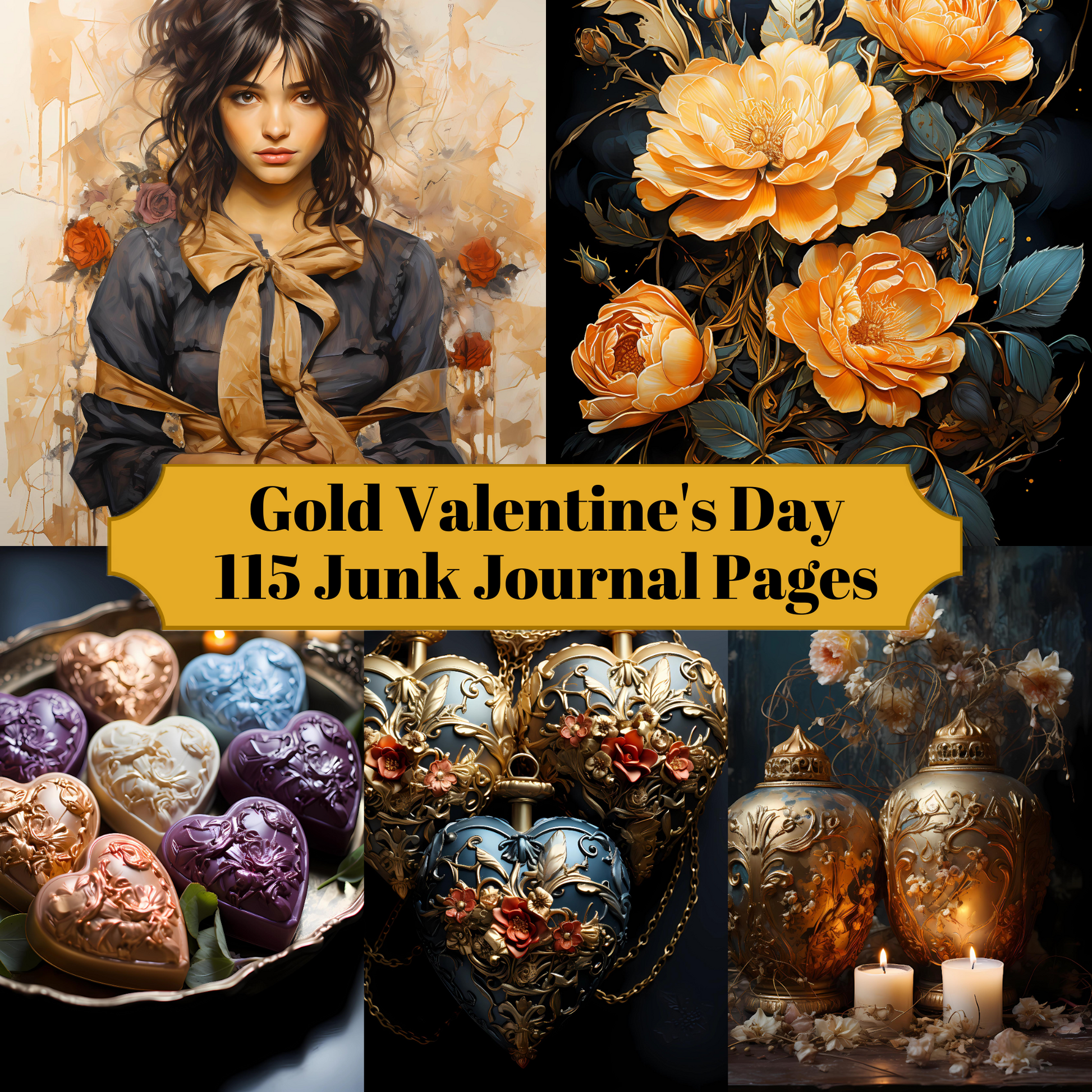 Gold Valentine's Day Junk Journal Pages - CraftNest