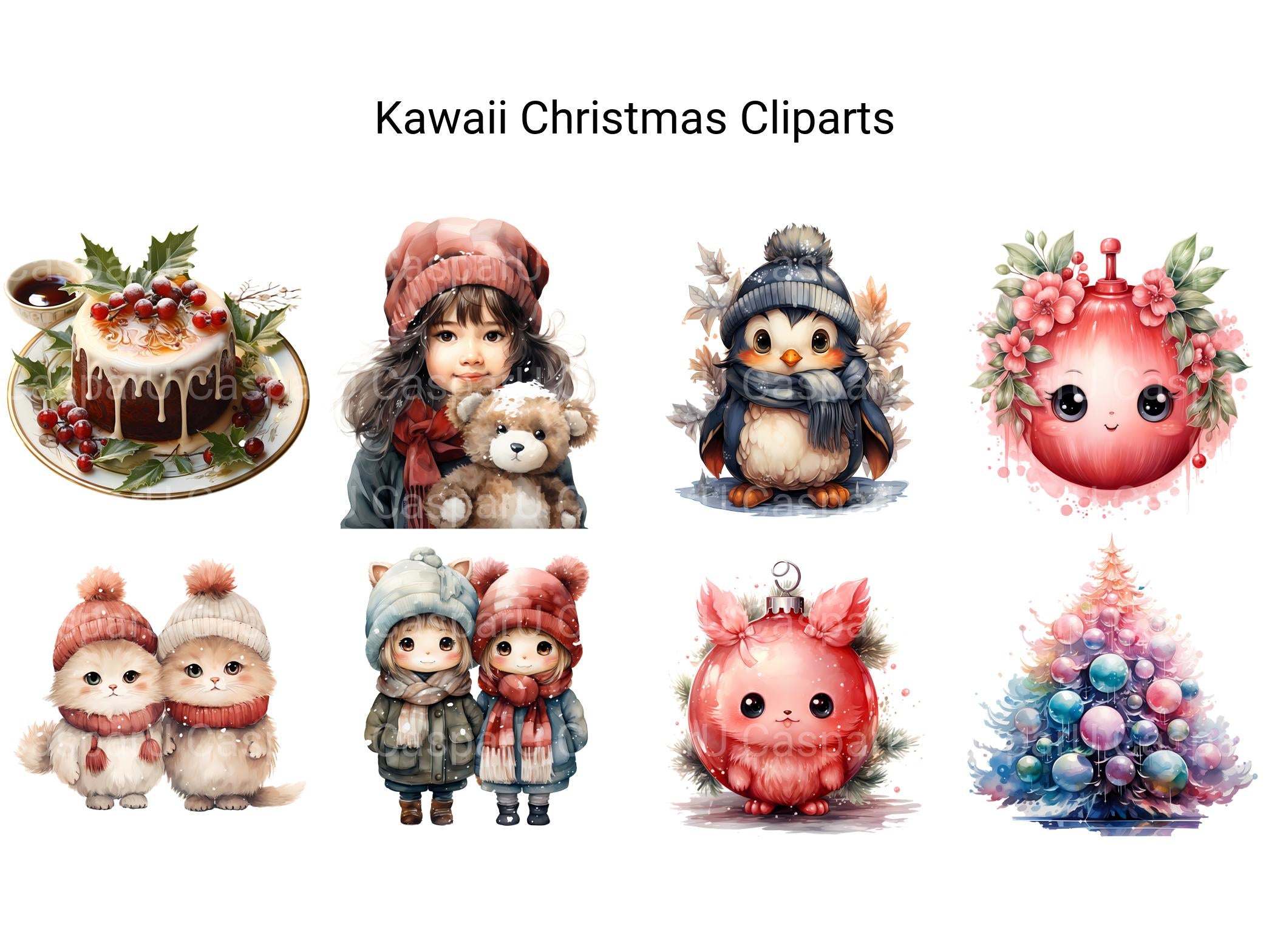 Kawaii Christmas Clipart - CraftNest