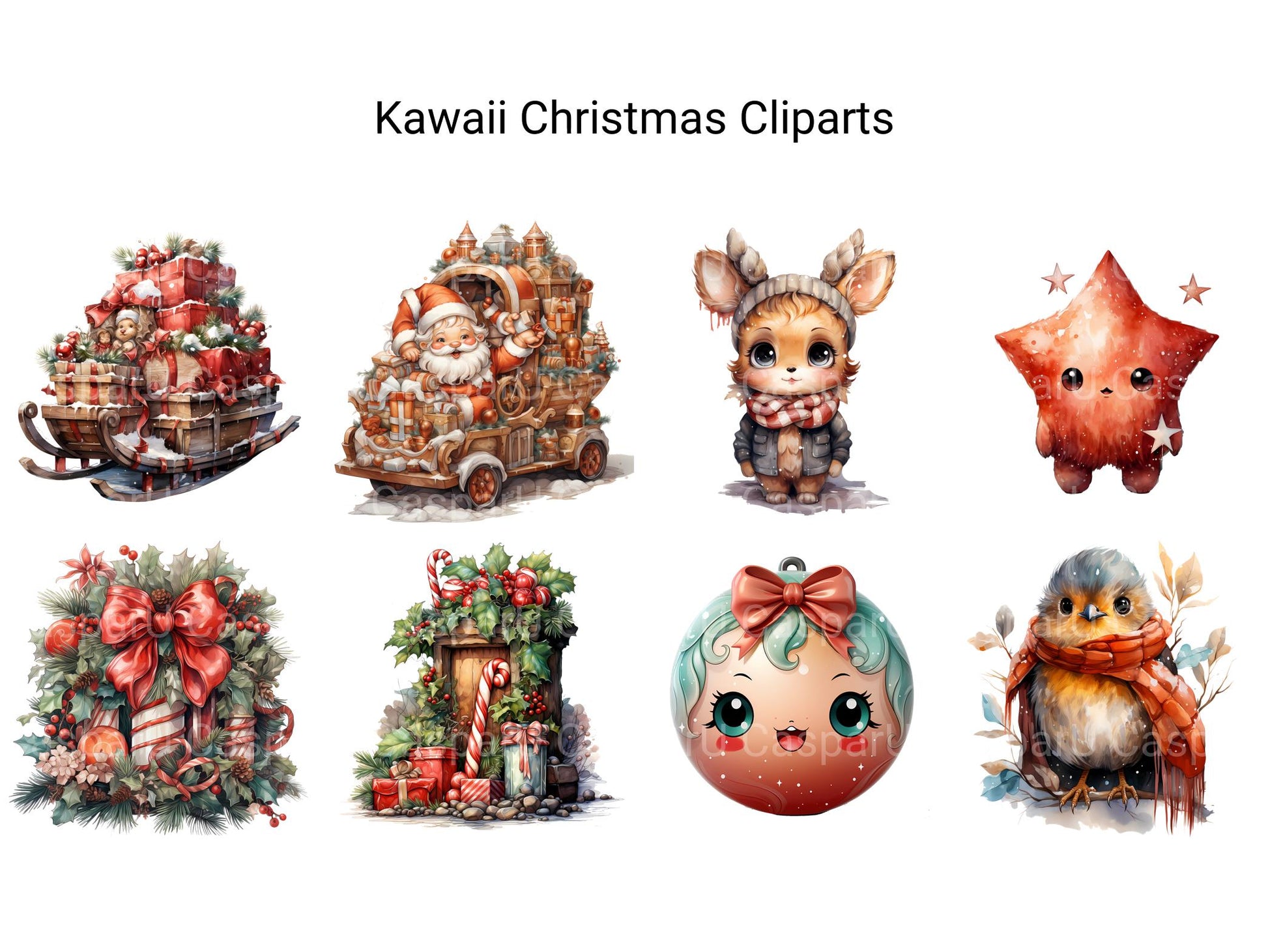 Kawaii Christmas Clipart - CraftNest