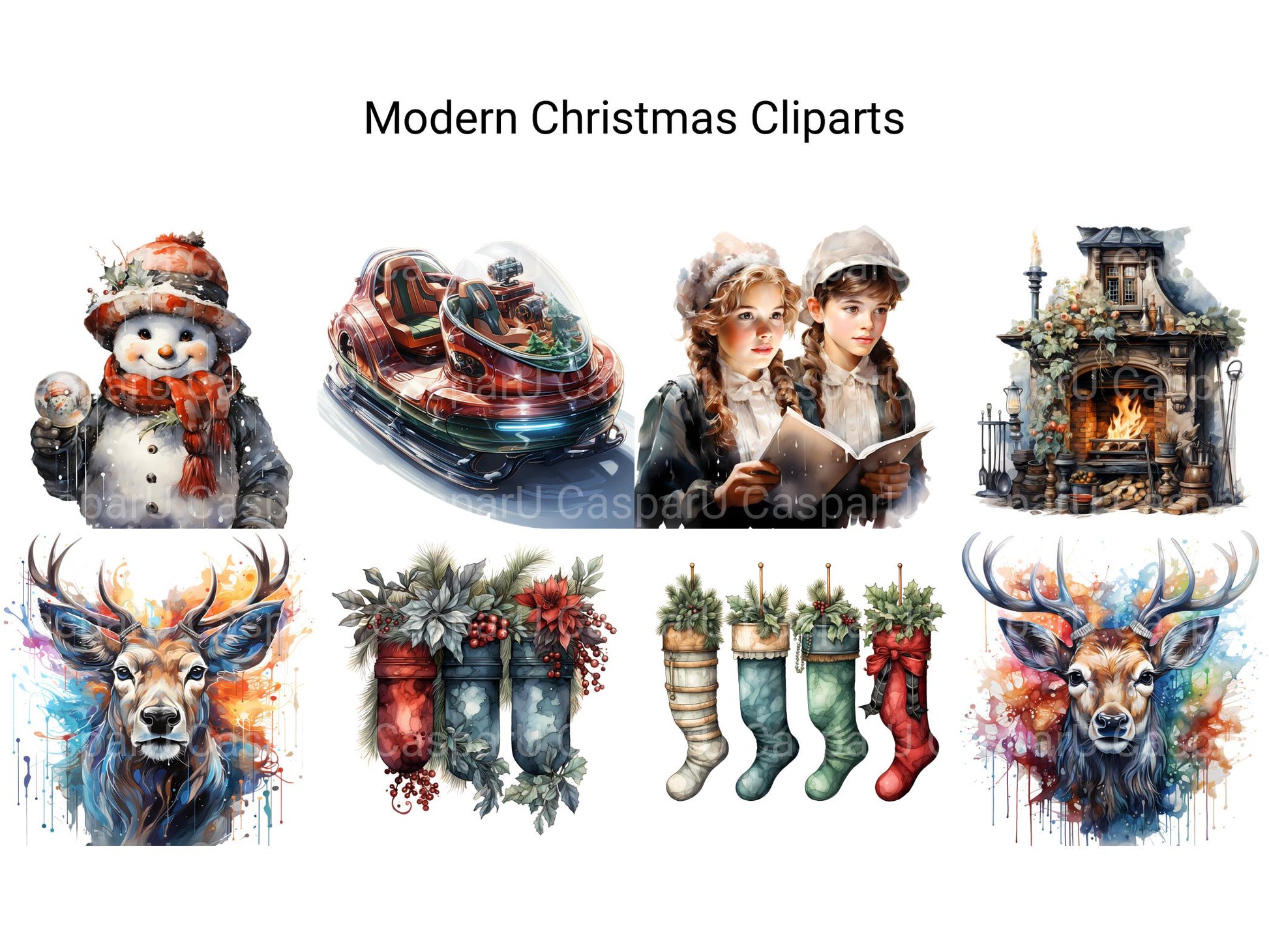 Modern Christmas Clipart - CraftNest