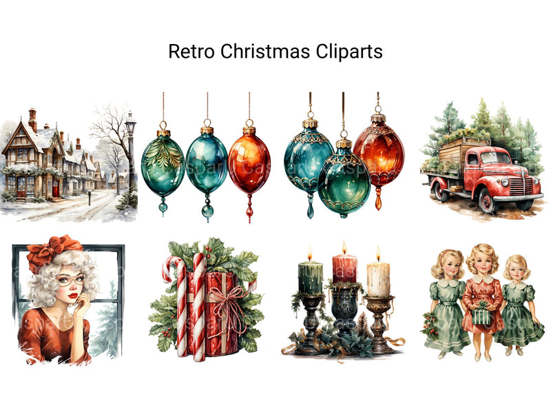 Retro Christmas Clipart - CraftNest