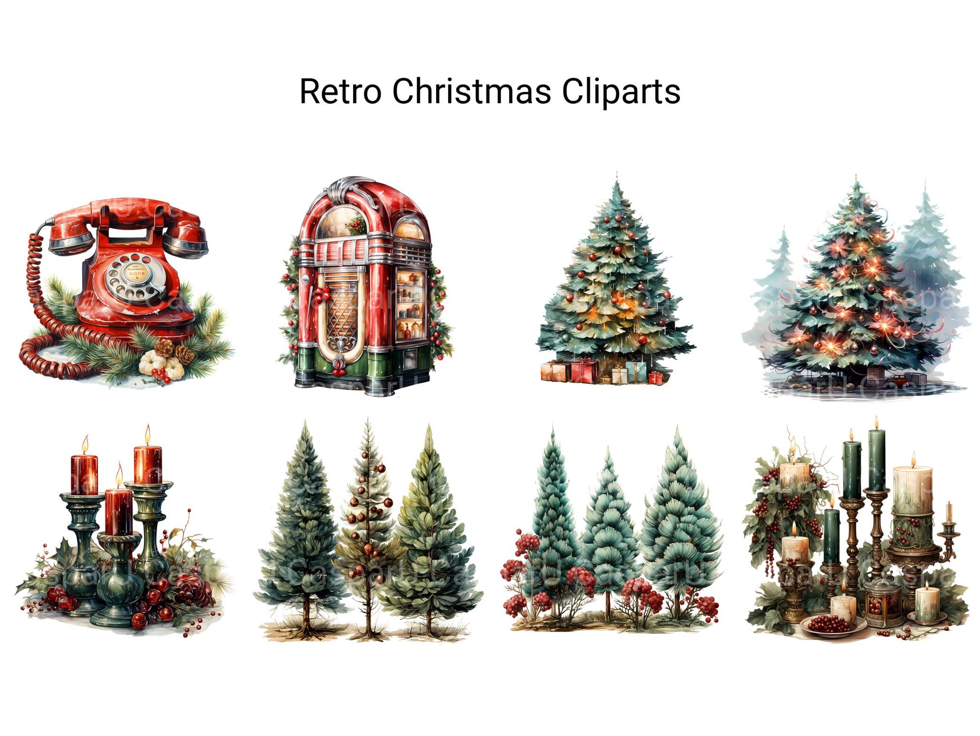 Retro Christmas Clipart - CraftNest