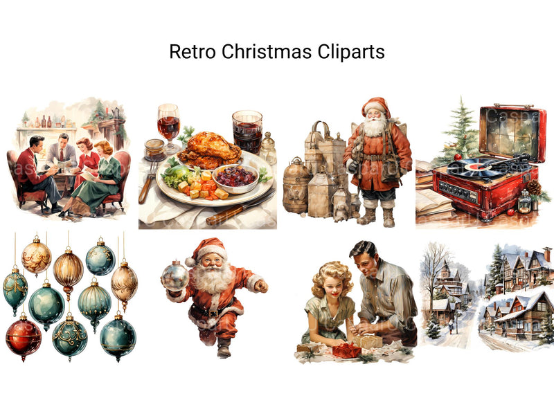 Retro Christmas Clipart - CraftNest