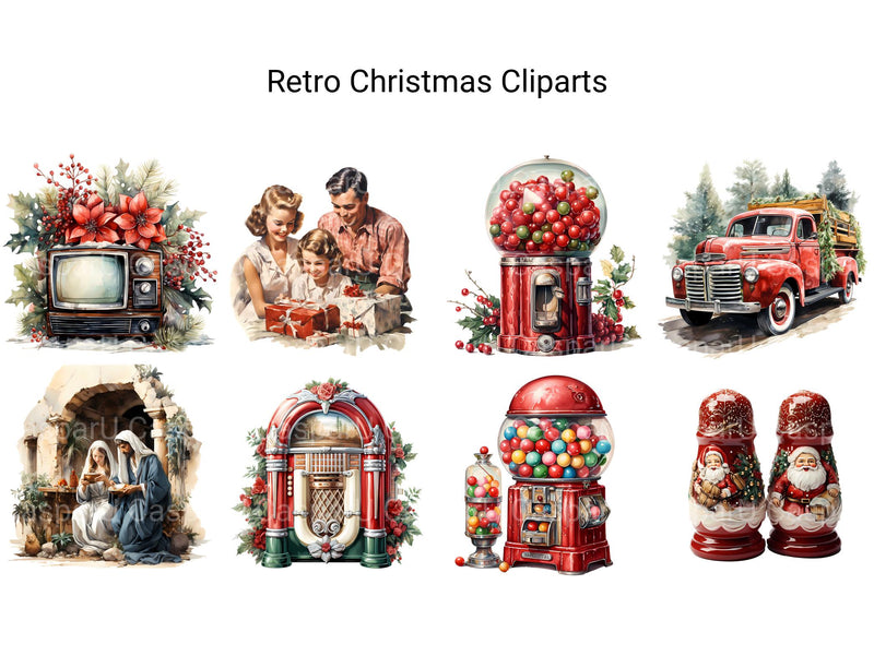 Retro Christmas Clipart - CraftNest